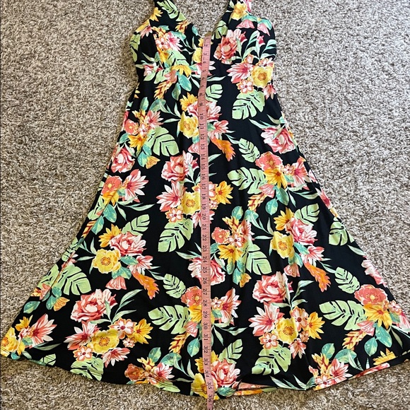 Tropical Floral Midi Dress - Black and Multicolor - Picture 5 of 12